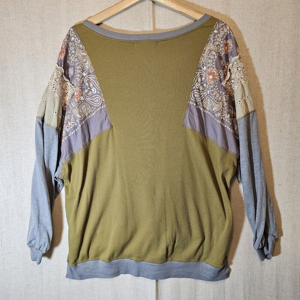 Free People Feelin It Colorblock Army Combo T-Shirt Oversized Womens Medium - Picture 7 of 12